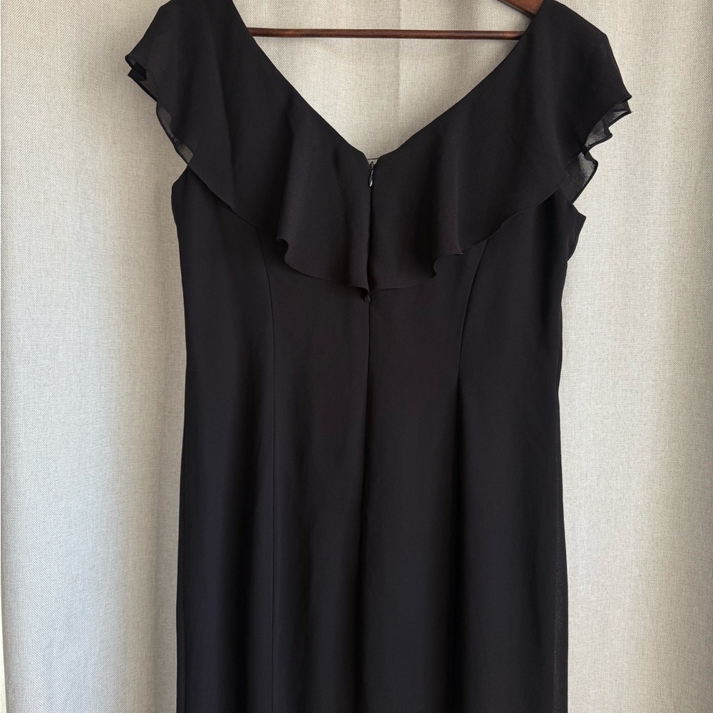Vintage 90s Scott McClintock Black Chiffon Evening Dress Flutter Sleeves Size 14 - Picture 3 of 7